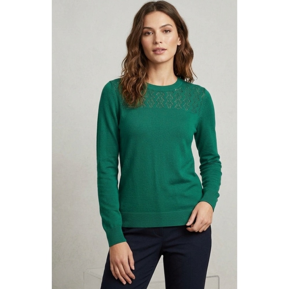 Banana Republic Womens XS Green Crew Neck Knit Long Sleeve Sweater Pullover Top